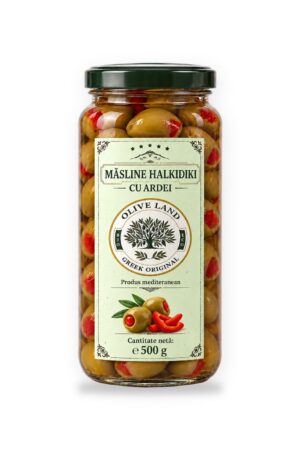 Măsline verzi Halkidiki umplute cu ardei 500 g