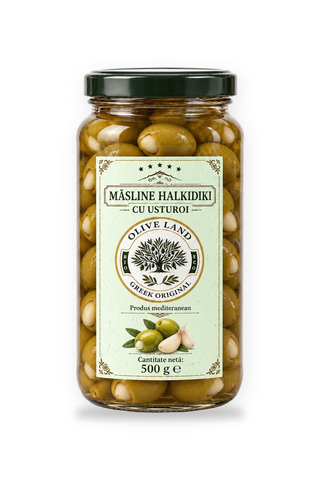 Măsline verzi Halkidiki umplute cu usturoi 500 g